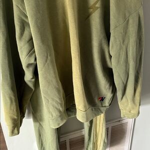 Aviator Nation Olive sweatshirt and joggers with lime and Yellow Stripes